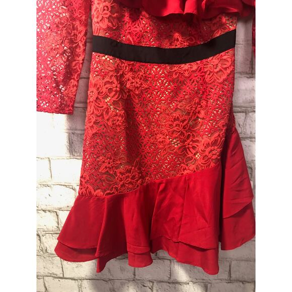 $308 For Love & Lemons Free People Chianti Red Hot Lace Ruffle Dress XS NWT - Picture 11 of 15